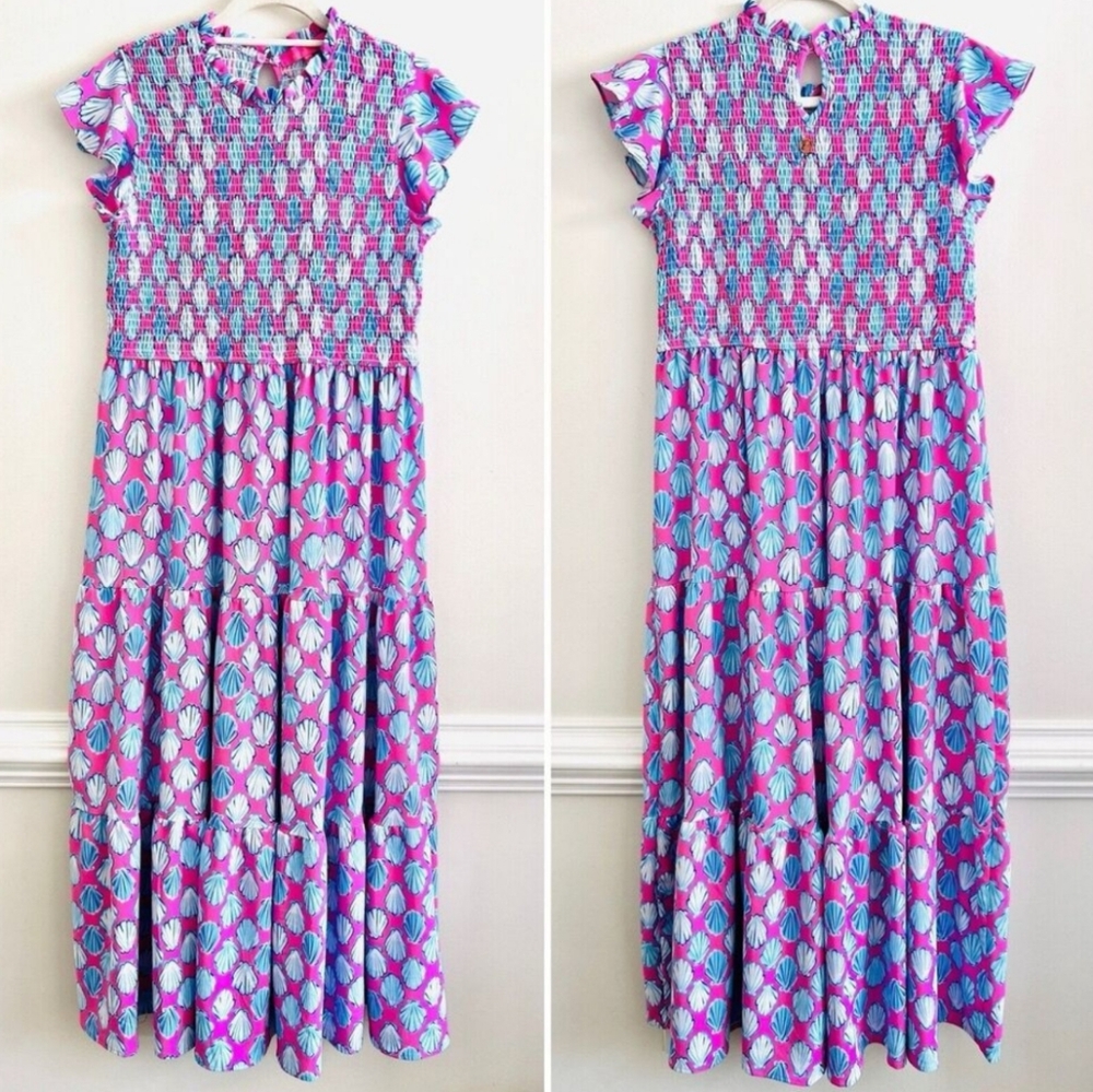 Simply Southern Pink and Blue Smocked Maxi Dress